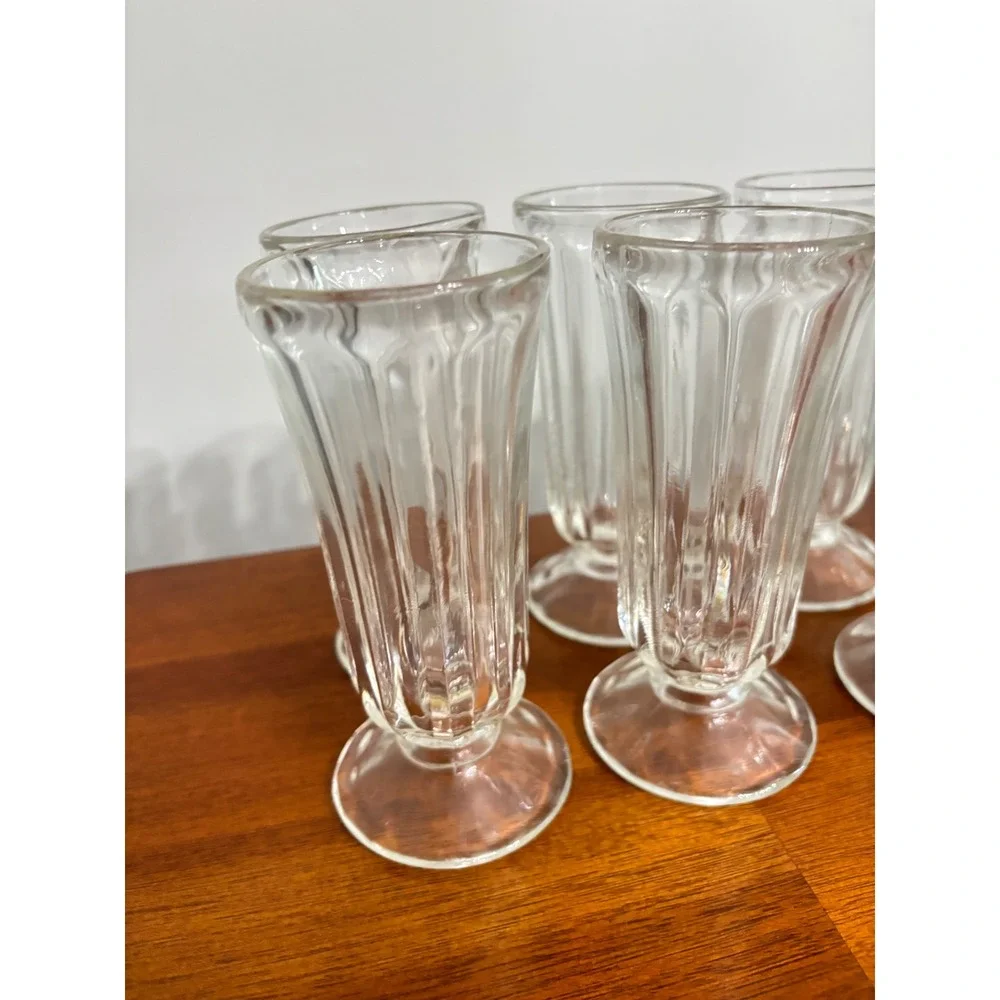 Vintage Soda Fountain Glasses Set of 11 Clear Paneled Glass Ice Cream Parfait